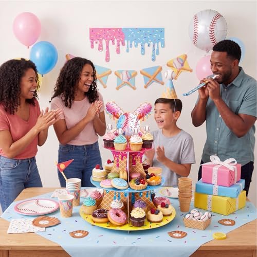 1 Pcs Ice Cream Drip Baseball Party Decorations Cupcake Stand in Bright Color, alternate view 5