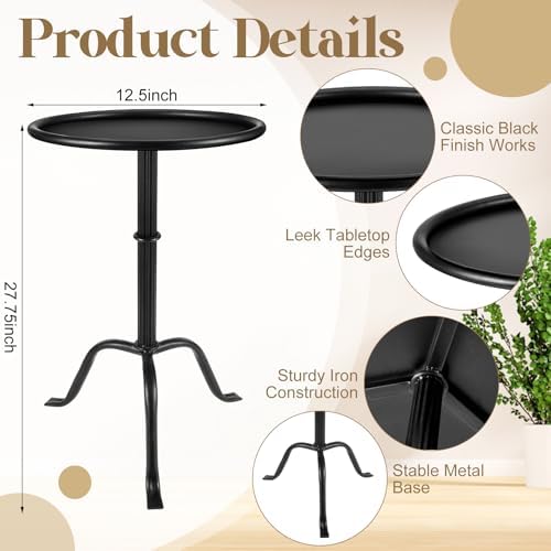 1 Pcs Metal Martini Table Black Small Side Round Drink Table, alternate view 3
