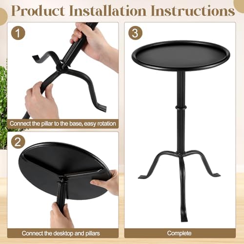 1 Pcs Metal Martini Table Black Small Side Round Drink Table, alternate view 4