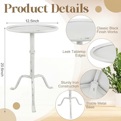 1 Pcs Metal Martini Table White Small Side Round Drink Table, alternate view 3