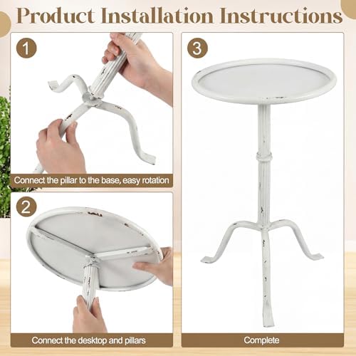 1 Pcs Metal Martini Table White Small Side Round Drink Table, alternate view 4