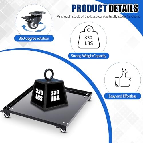 1 Pcs Metal Stacking Chair Dolly, 330 Lbs Steel Cart with Wheels, alternate view 4