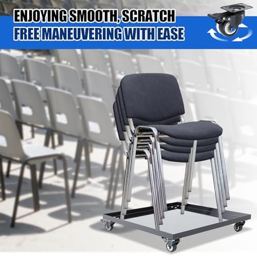 1 Pcs Metal Stacking Chair Dolly, 330 Lbs Steel Cart with Wheels, alternate view 6