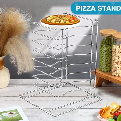 1 Pcs Pizza Rack 8 Tier Pizza Stand 9.5 L x 8.1 W x 16.5 H Stainless Steel Pan Rack Holder for Party Buffet, alternate view 2
