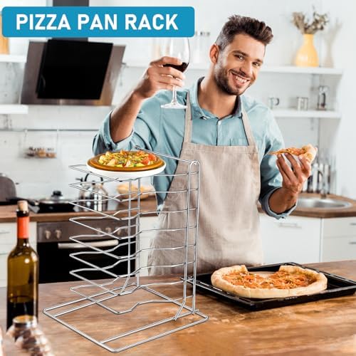 1 Pcs Pizza Rack 8 Tier Pizza Stand 9.5 L x 8.1 W x 16.5 H Stainless Steel Pan Rack Holder for Party Buffet, alternate view 5