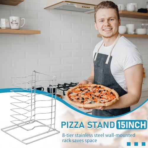 1 Pcs Pizza Rack 8 Tier Pizza Stand 9.5 L x 8.1 W x 16.5 H Stainless Steel Pan Rack Holder for Party Buffet, alternate view 6