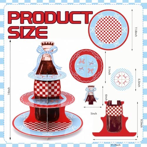 1 Pcs Shes Ready to Pop 3 Tier Cupcake Stand in red, blue, white, alternate view 3