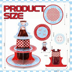 1 Pcs Shes Ready to Pop 3 Tier Cupcake Stand in red, blue, white, alternate view 3