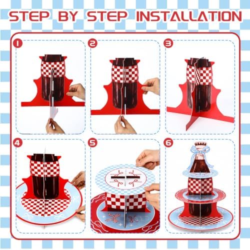 1 Pcs Shes Ready to Pop 3 Tier Cupcake Stand in red, blue, white, alternate view 4