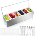 1 Pcs Stainless Steel 6Slot Chilled Condiment Caddy with 4 Ice Boxes in silver and white
