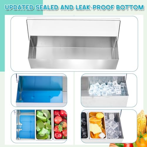 1 Pcs Stainless Steel 6Slot Chilled Condiment Caddy with 4 Ice Boxes in silver and white, alternate view 2