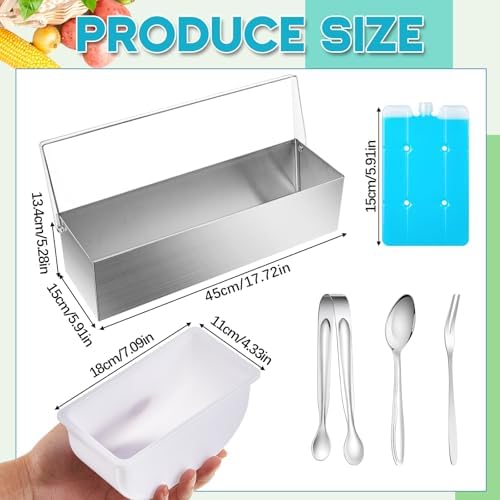 1 Pcs Stainless Steel 6Slot Chilled Condiment Caddy with 4 Ice Boxes in silver and white, alternate view 3