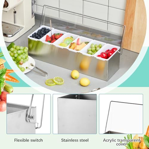 1 Pcs Stainless Steel 6Slot Chilled Condiment Caddy with 4 Ice Boxes in silver and white, alternate view 4