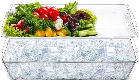 1 Set 16" x 9" Chilled Serving Tray with Compartments, Clear in Clear