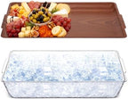 1 Set 16" x 9" Plastic Chilled Serving Tray for Parties, Dark Wood in Dark Wood