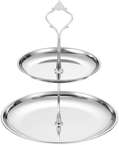 1 Set 2-Tier Cupcake Stand Holder, Round Tiered Serving Tray Stainless Steel Cup Cake Stand for Dessert Fruit