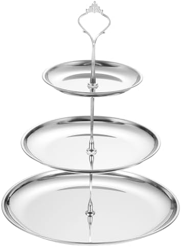 1 Set 3-Tier Cupcake Stand Holder, Round Tiered Serving Tray Stainless Steel Cup Cake Stand for Dessert Fruit