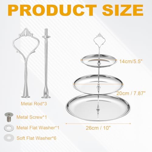 1 Set 3-Tier Cupcake Stand Holder, Round Tiered Serving Tray Stainless Steel Cup Cake Stand for Dessert Fruit, alternate view
