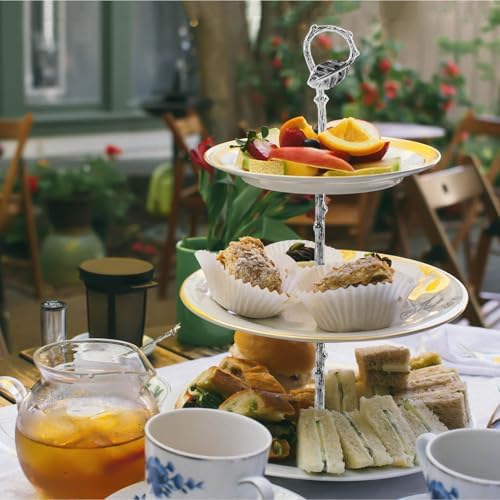 1 Set 3-Tier Leaf Cake Stand Centre Handle Fittings for Home Use in Silver, alternate view 2