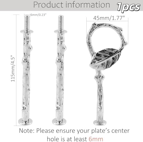 1 Set 3-Tier Leaf Cake Stand Centre Handle Fittings for Home Use in Silver, alternate view 3