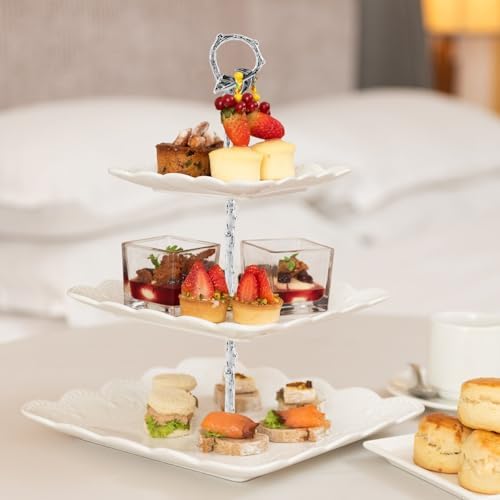 1 Set 3-Tier Leaf Cake Stand Centre Handle Fittings for Home Use in Silver, alternate view 5