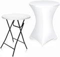 1 Set 32"x43" High Top Folding Cocktail Tables & Covers, White in White