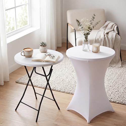 1 Set 32"x43" High Top Folding Cocktail Tables & Covers, White in White, alternate view 2