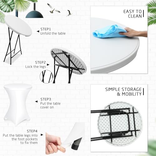 1 Set 32"x43" High Top Folding Cocktail Tables & Covers, White in White, alternate view 4