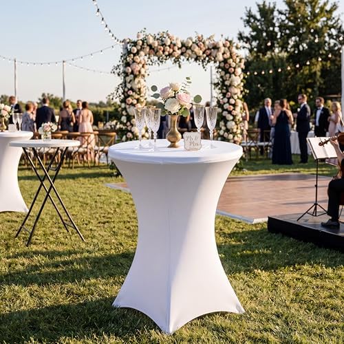 1 Set 32"x43" High Top Folding Cocktail Tables & Covers, White in White, alternate view 6
