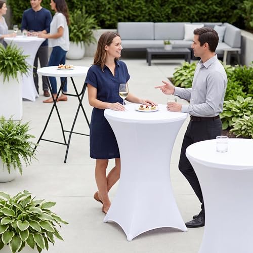 1 Set 32"x43" High Top Folding Cocktail Tables & Covers, White in White, alternate view 7