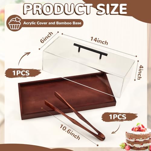 1 Set Rectangular Cake Tray with Lid, 14" X 6" X 4", Wooden in Brown, alternate view 3