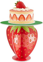 1 Set Strawberry Cake Stand Red Wooden Cupcake Display Tiered Printed Plywood Dessert Holder Display for Summer