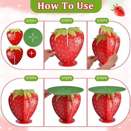 1 Set Strawberry Cake Stand Red Wooden Cupcake Display Tiered Printed Plywood Dessert Holder Display for Summer, alternate