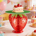 1 Set Strawberry Cake Stand Red Wooden Cupcake Display Tiered Printed Plywood Dessert Holder Display for Summer, alternate