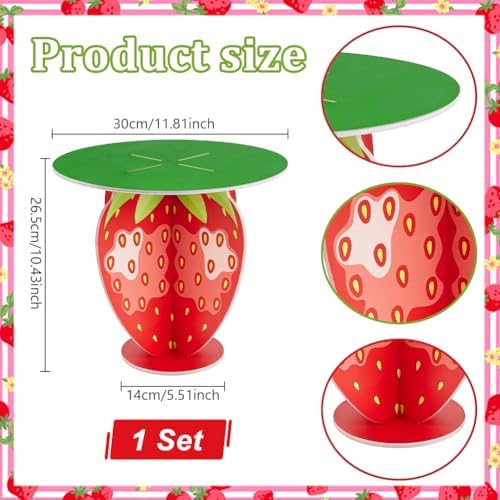 1 Set Strawberry Cake Stand Red Wooden Cupcake Display Tiered Printed Plywood Dessert Holder Display for Summer, alternate
