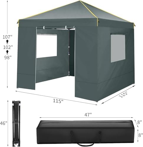 10×10 Easy Setup Pop Up Canopy Gazebo with Mesh Windows 2.0, Grey in Grey, alternate view 3