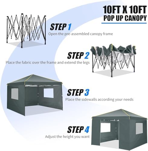 10×10 Easy Setup Pop Up Canopy Gazebo with Mesh Windows 2.0, Grey in Grey, alternate view 6