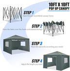10×10 Easy Setup Pop Up Canopy Gazebo with Mesh Windows 2.0, Grey in Grey, alternate view 6