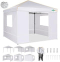 10×10 Easy Setup Pop Up Canopy Gazebo with Mesh Windows 2.0, White in White