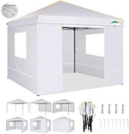 10×10 Easy Setup Pop Up Canopy Gazebo with Mesh Windows 2.0, White in White