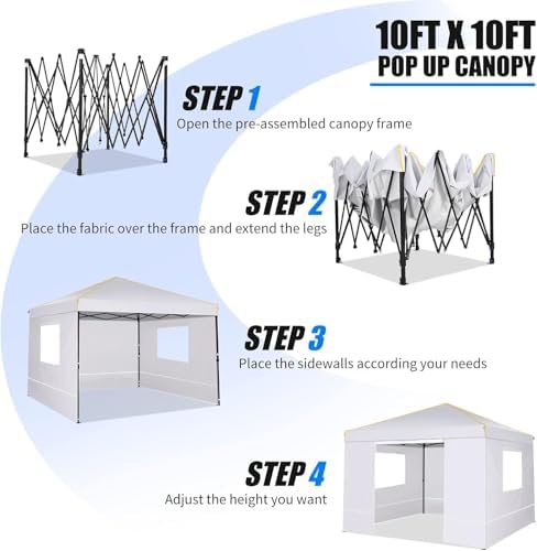 10×10 Easy Setup Pop Up Canopy Gazebo with Mesh Windows 2.0, White in White, alternate view 6