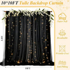 10×10ft Black Tulle Backdrop Curtain with Light(4 Panels 5×10ft) in 10×10ft, alternate view 3