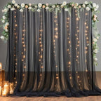 10×10ft Black Tulle Backdrop Curtain with Lights String for Parites, Sheer Photo Backdrop Curtains for Wedding, alternate