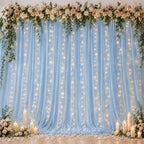 10×10ft Blue Tulle Backdrop Curtain with Light(6 Panels 5×10ft) in 30×10ft(6 Panels 5×10ft) in Blue