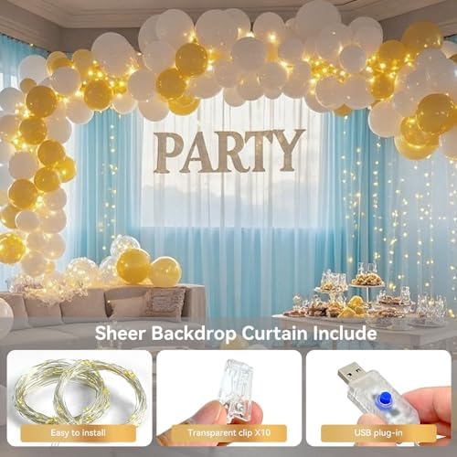 10×10ft Blue Tulle Backdrop Curtain with Light(6 Panels 5×10ft) in 30×10ft(6 Panels 5×10ft) in Blue, alternate view 2