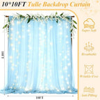 10×10ft Blue Tulle Backdrop Curtain with Light(8 Panels 5×10ft) in 40×10ft(8 Panels 5×10ft) in Blue, alternate view 5