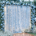 10×10ft Blue Tulle Backdrop Curtain with Lights String for Parties, Sheer Photo Curtain Backdrop Drapes for