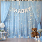10×10ft Blue Tulle Backdrop Curtain with Lights String for Parties, Sheer Photo Curtain Backdrop Drapes for, alternate view 6