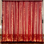 10×10ft Burgundy Tulle Backdrop Curtain with Lights String for Parties, Sheer Photo Backdrop Curtains for