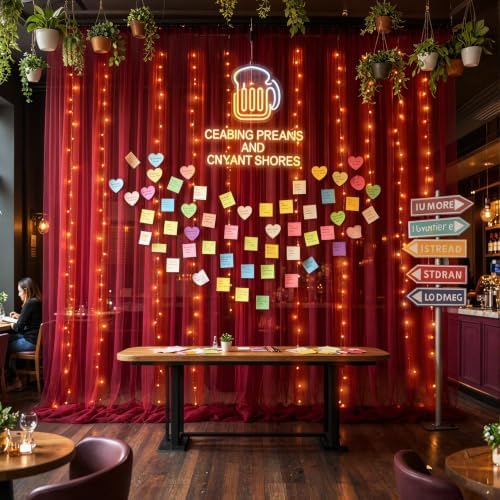 10×10ft Burgundy Tulle Backdrop Curtain with Lights String for Parties, Sheer Photo Backdrop Curtains for, alternate view 2
